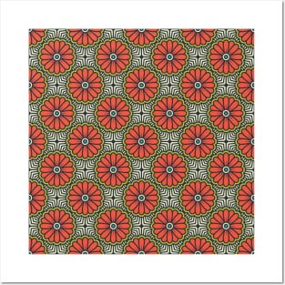 Moroccan Red Flower Pattern Posters and Art